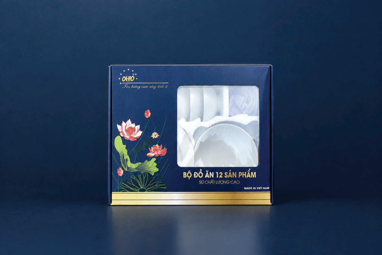 Bộ đồ ăn 12 sản phẩm trong hộp quà hoa sen
