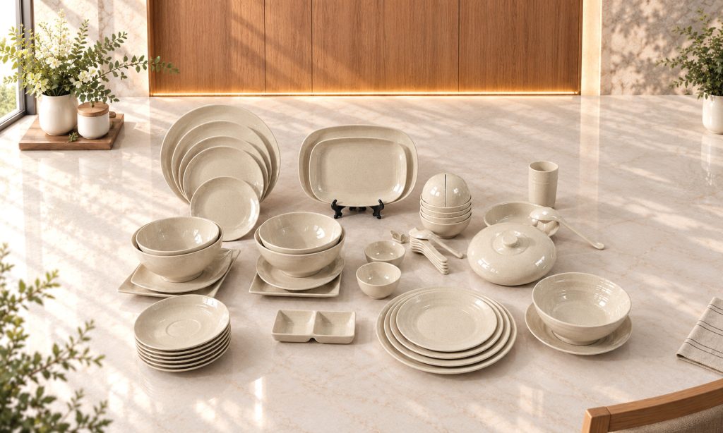 Bộ sản phẩm bát đĩa nhám dày màu nâu nhựa Melamine