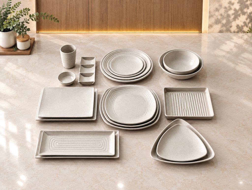 Bộ sản phẩm bát đĩa nhám dày màu tím nhựa Melamine