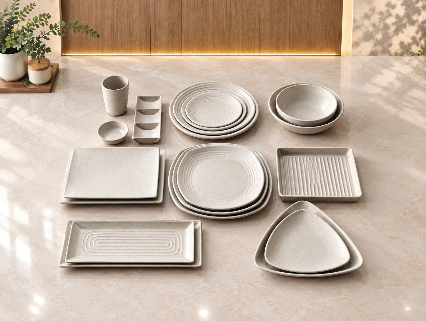 Bộ sản phẩm bát đĩa nhám dày màu tím nhựa Melamine